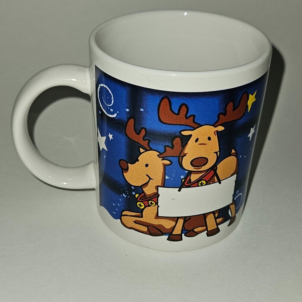 Reindeer Christmas Mug Coffee Cup Blue Brown TB Toy Trading Co